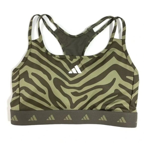 Adidas Hyperglam Tech fit Zebra Print Sports Bra Orbit Green - Picture 1 of 8